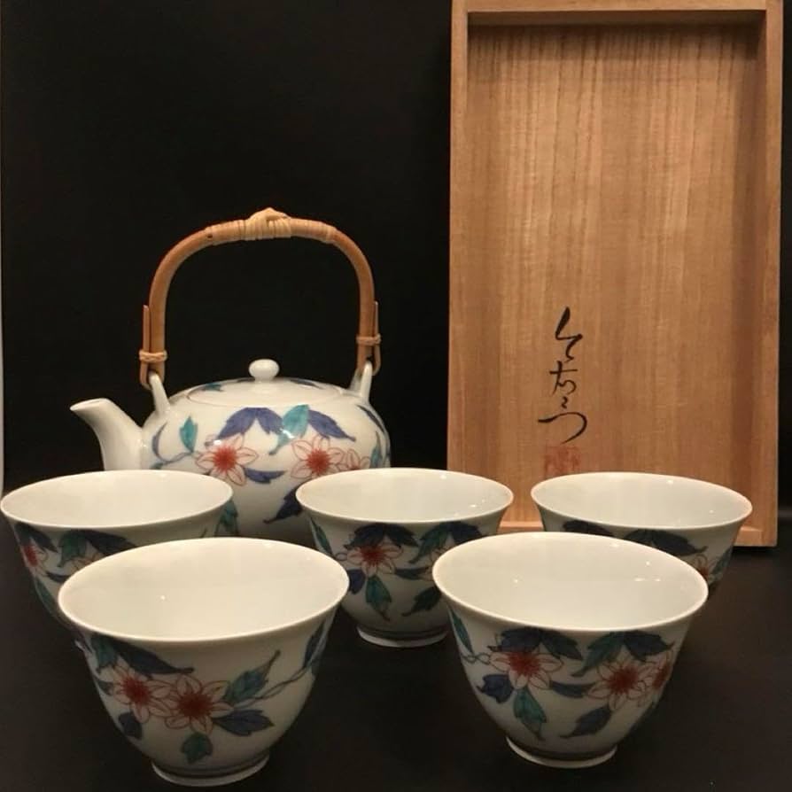 今右衛門　錦鉄仙絵茶器　急須　湯呑み　共箱　和食器　陶器　有田焼　人間国宝 今右衛門 錦鉄仙絵茶器 急須 湯呑み 共箱 和食器 陶器 有田焼